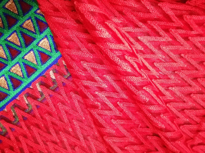 Phulkari red heavy embroidered fabric - STUDIO PEHEL 