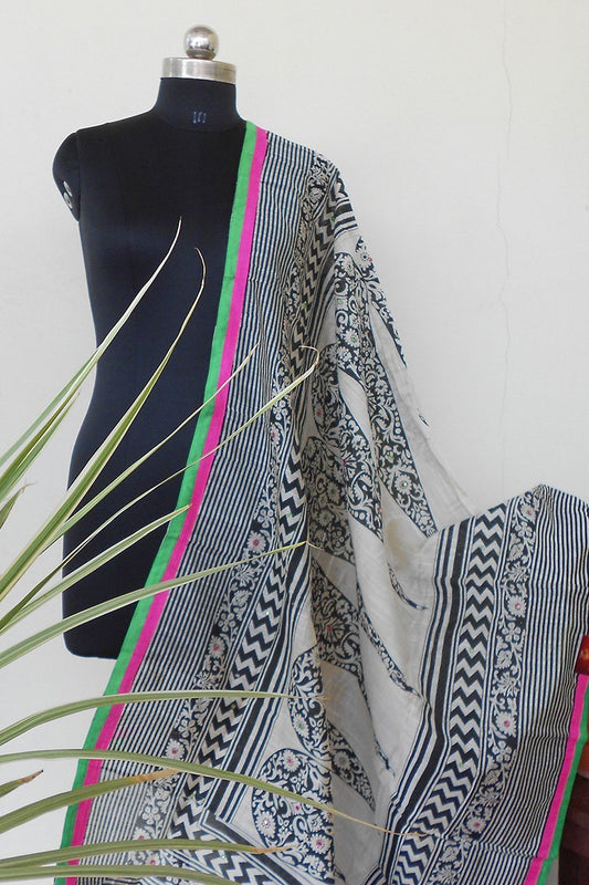 Raw silk Handpainted dupatta - STUDIO PEHEL 