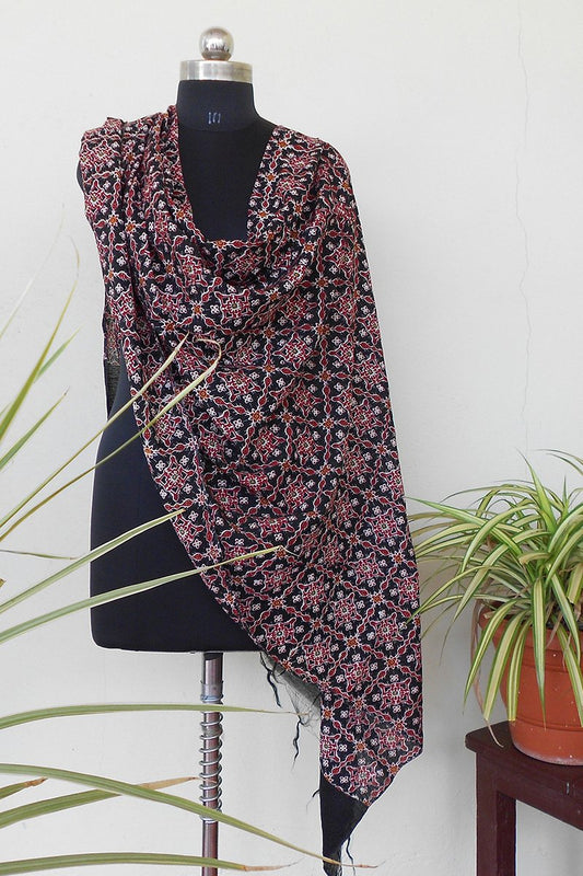 Paithani printed dyed dupatta black - STUDIO PEHEL 