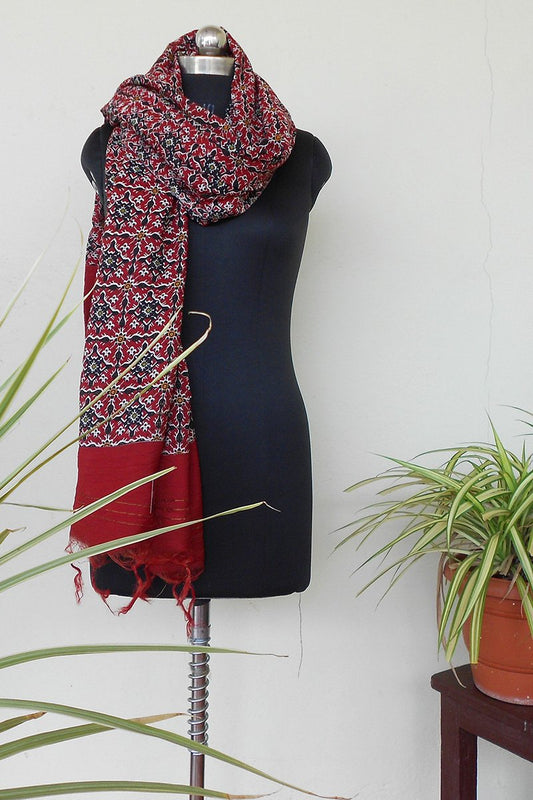 Paithani printed dyed dupatta red - STUDIO PEHEL 
