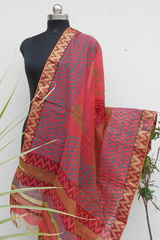 Peach Handpainted chanderi dupatta - STUDIO PEHEL