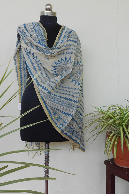 Ivory & powder blue jute dyed dupatta - STUDIO PEHEL