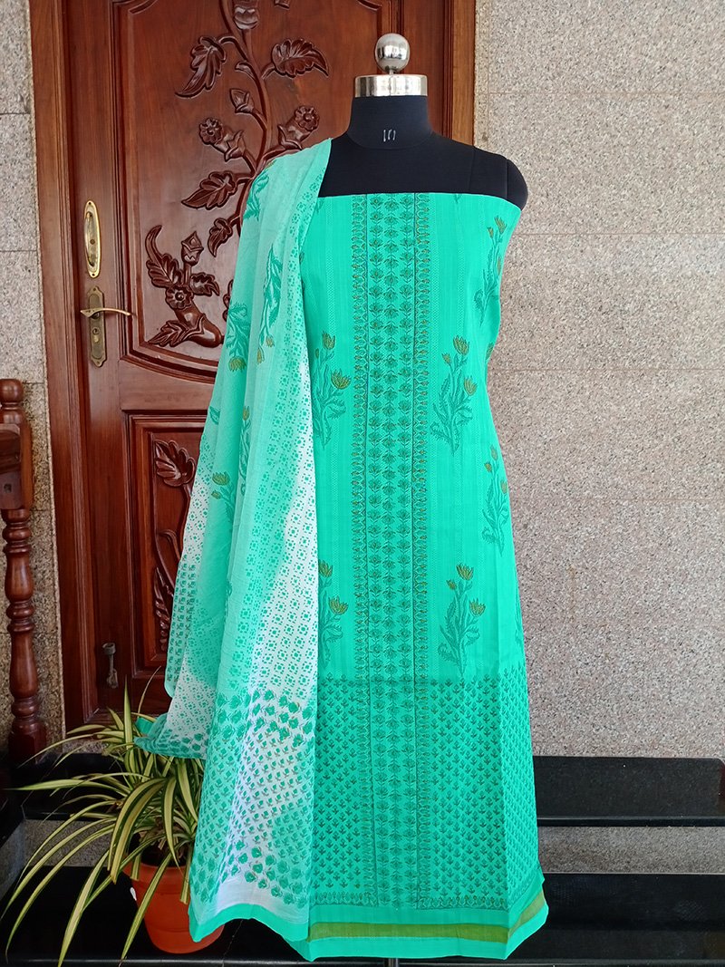 Asha sea blue chikkan salwar suit set - STUDIO PEHEL 