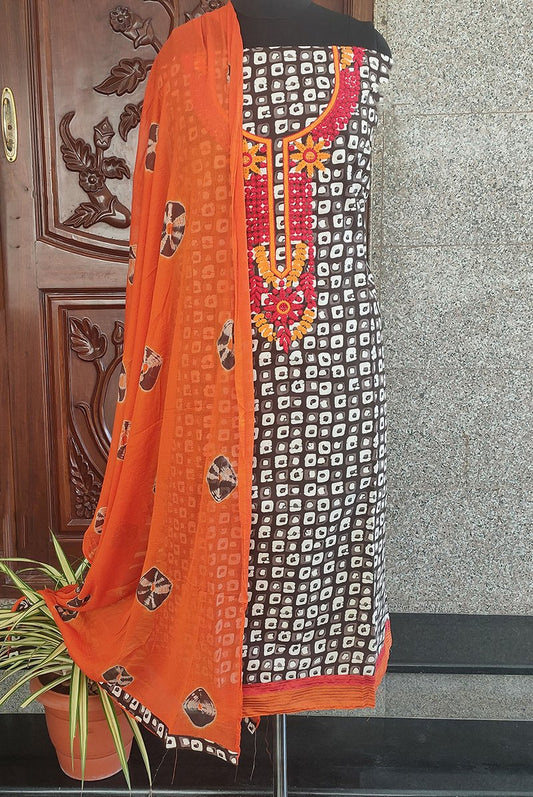 Aarvi grey/orange embroidered Salwar set - STUDIO PEHEL 