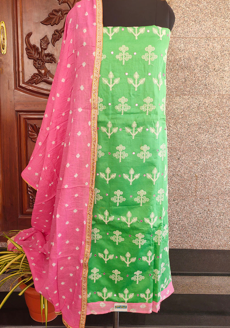 Ekta pista green embroidered salwar set - STUDIO PEHEL 