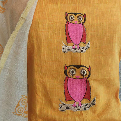Barka yellow owl south cotton Salwar set - STUDIO PEHEL 
