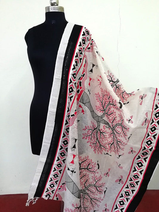 Cotton Jute Handpainted Dupatta - STUDIO PEHEL