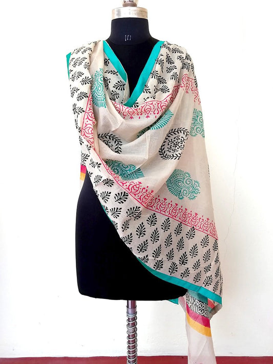 Cotton chanderi block printed Dupatta - STUDIO PEHEL