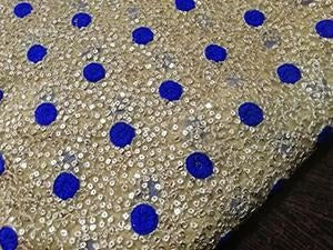 Gold/blue polka Heavy embroidered net fabric - STUDIO PEHEL 