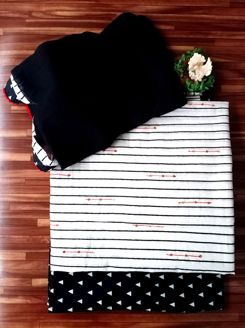 Tanu black/white striped soft cotton salwar suit set - STUDIO PEHEL 