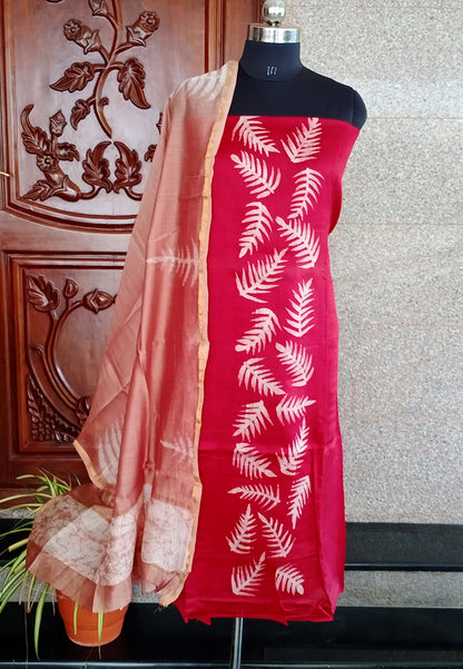Raashi red tussar handpainted salwar suit set - STUDIO PEHEL 