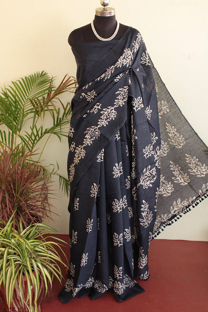 Madhubani Silk Blue Batik print saree