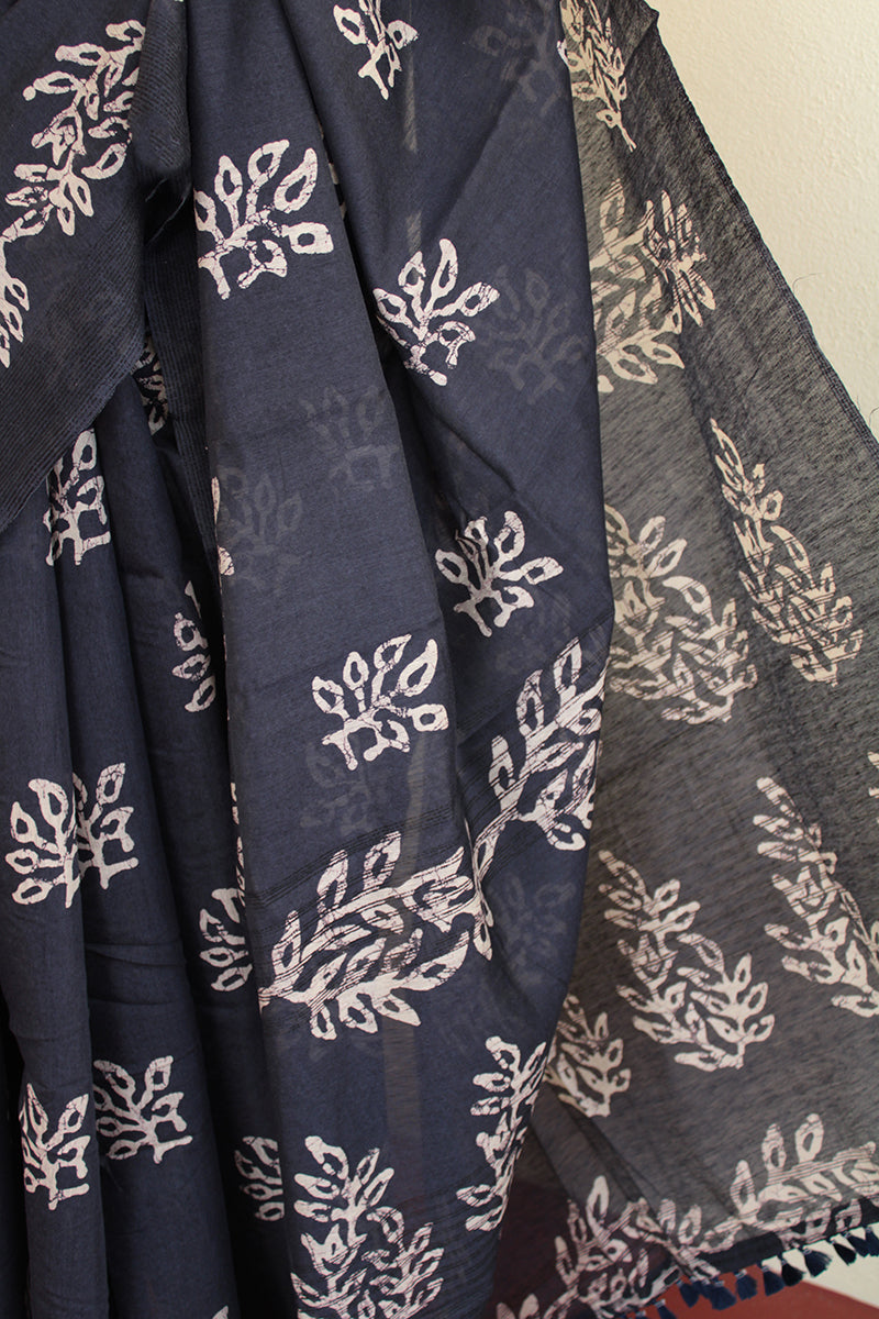 Madhubani Silk Blue Batik print saree