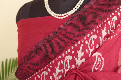Madhubani Silk Burgundy Batik print saree