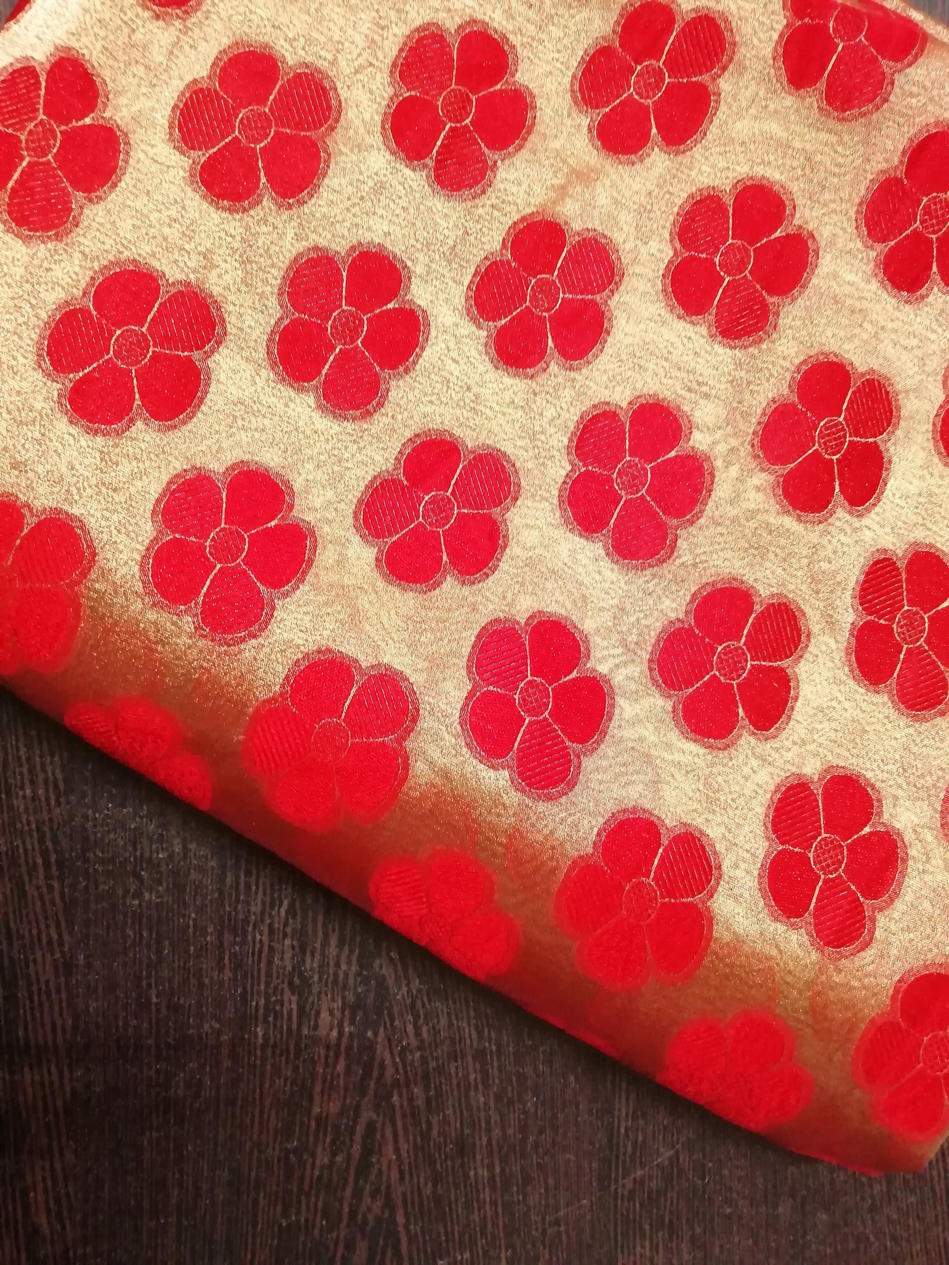 Red Brasso floral Heavy embroidered fabric - STUDIO PEHEL 