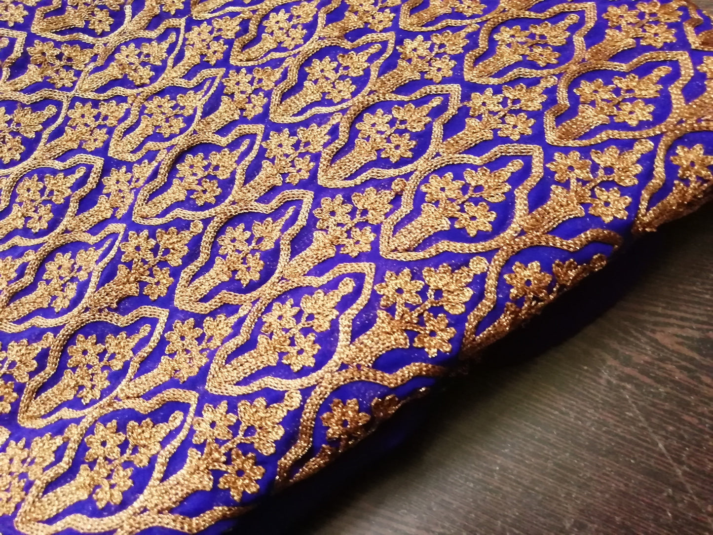 Pespsi blue Heavy embroidered chiffon fabric - STUDIO PEHEL 