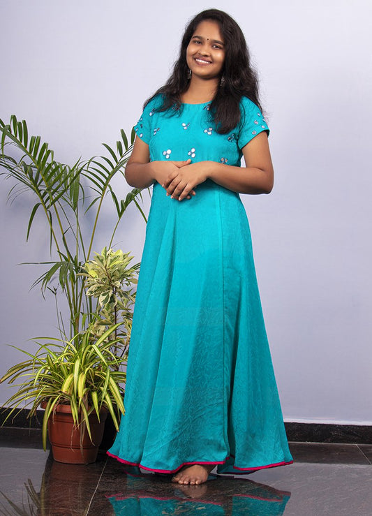Aanchal Blue mirror work Dress - STUDIO PEHEL
