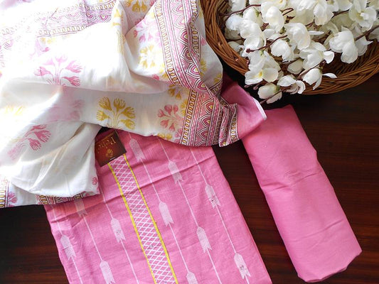 Ikkat cotton arrow print salwar- bubble gum pink - STUDIO PEHEL 