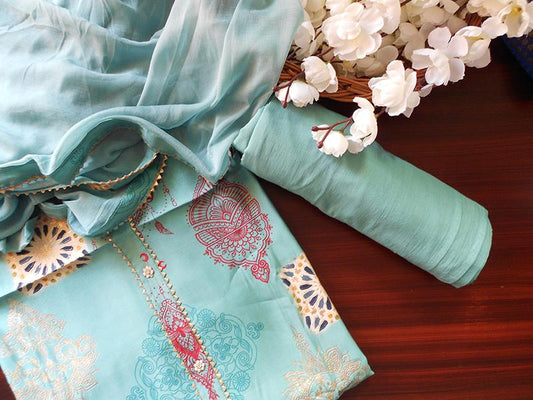 Festive art silk salwar - Dusty Blue - STUDIO PEHEL 