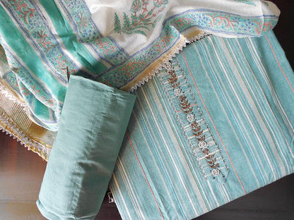Ikkat striped salwar set- Pastel green - STUDIO PEHEL 