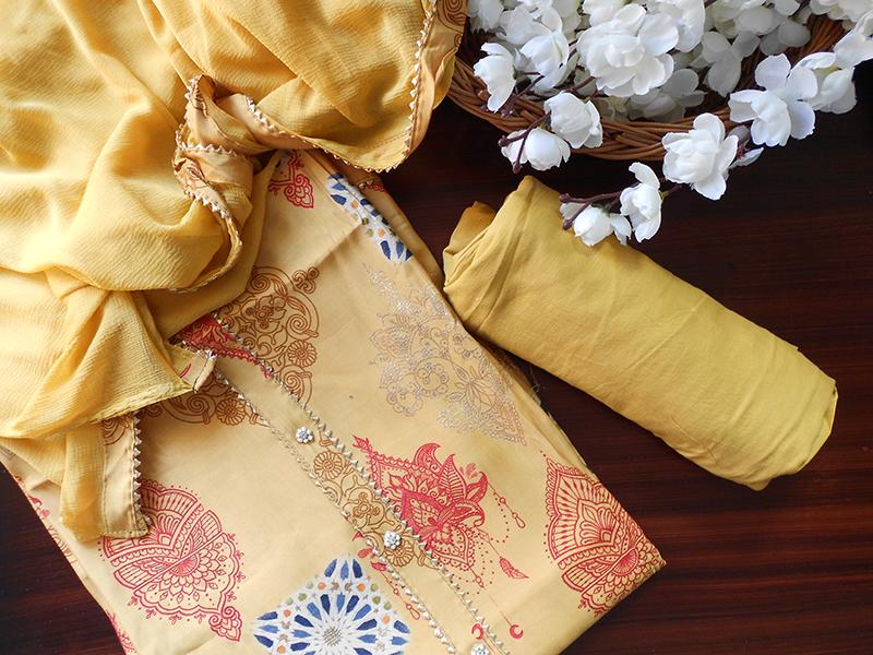 Festive art silk salwar - Sunset yellow - STUDIO PEHEL 