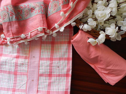 Checkered soft cotton salwarset-Pink - STUDIO PEHEL 