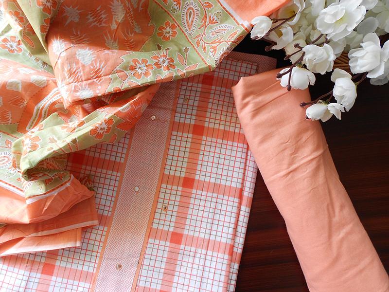 Checkered soft cotton salwarset-Peach - STUDIO PEHEL 