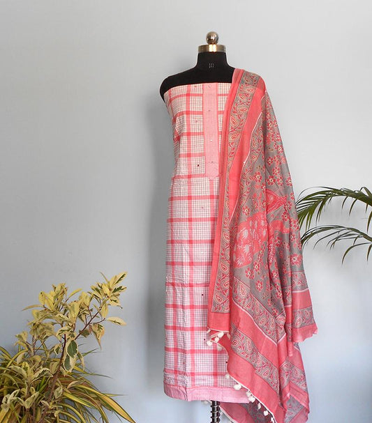 Checkered soft cotton salwarset-Pink - STUDIO PEHEL 