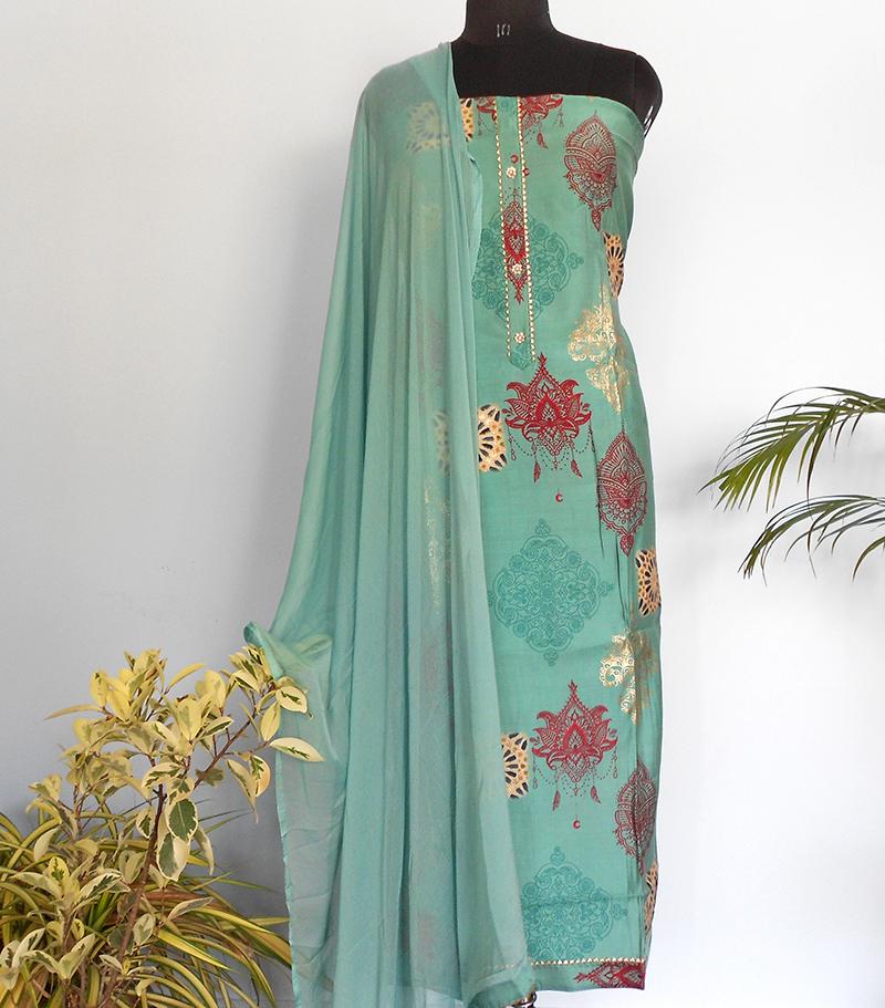 Festive art silk salwar - Dusty Blue - STUDIO PEHEL 