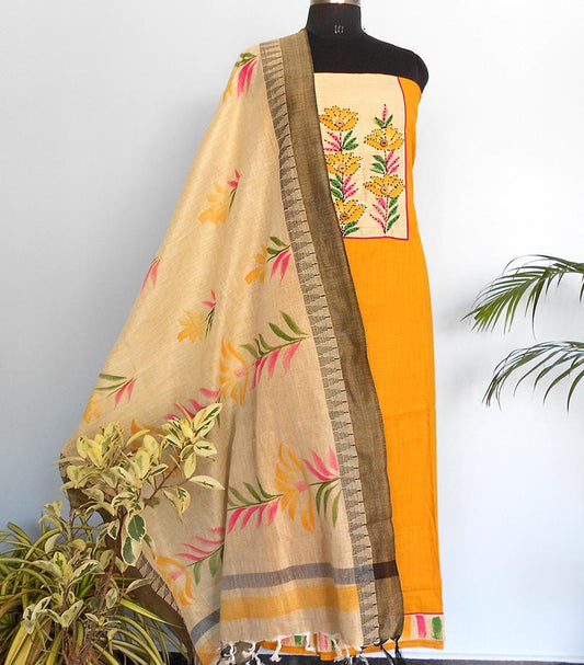 South cotton Handpainted salwar-Yellow - STUDIO PEHEL 