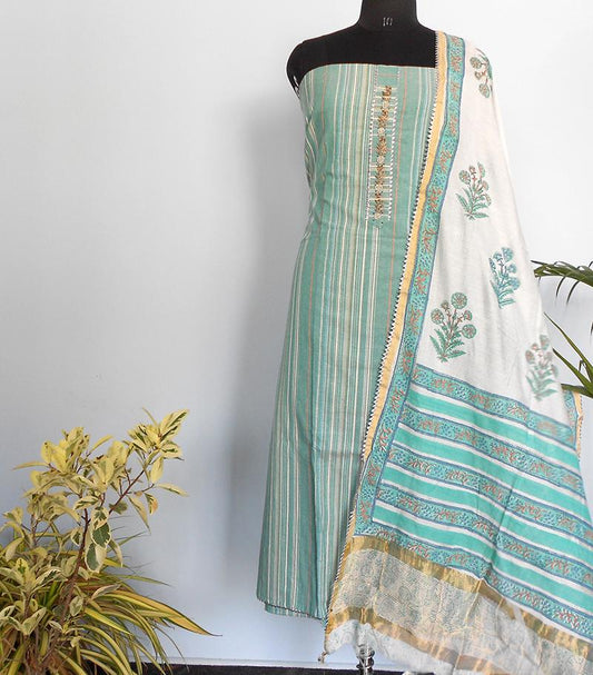 Ikkat striped salwar set- Pastel green - STUDIO PEHEL 