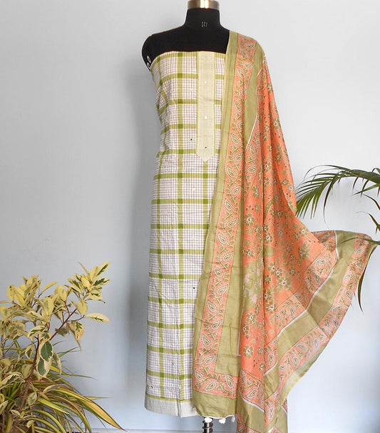 Checkered soft cotton salwarset-green - STUDIO PEHEL 