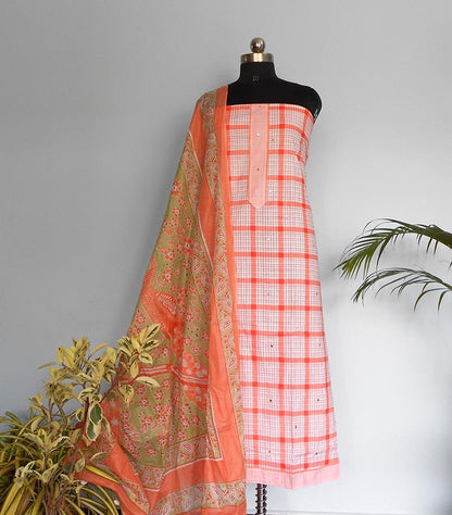 Checkered soft cotton salwarset-Peach - STUDIO PEHEL 