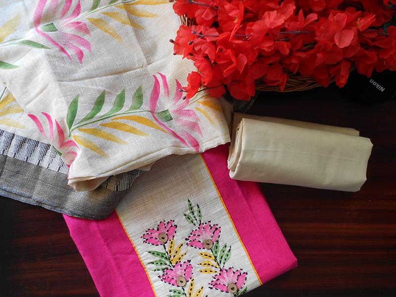 South cotton Handpainted salwar-Pink - STUDIO PEHEL 
